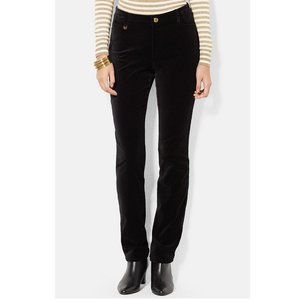 Black Stretch Velveteen Logo Tag Skinny Pants 14P